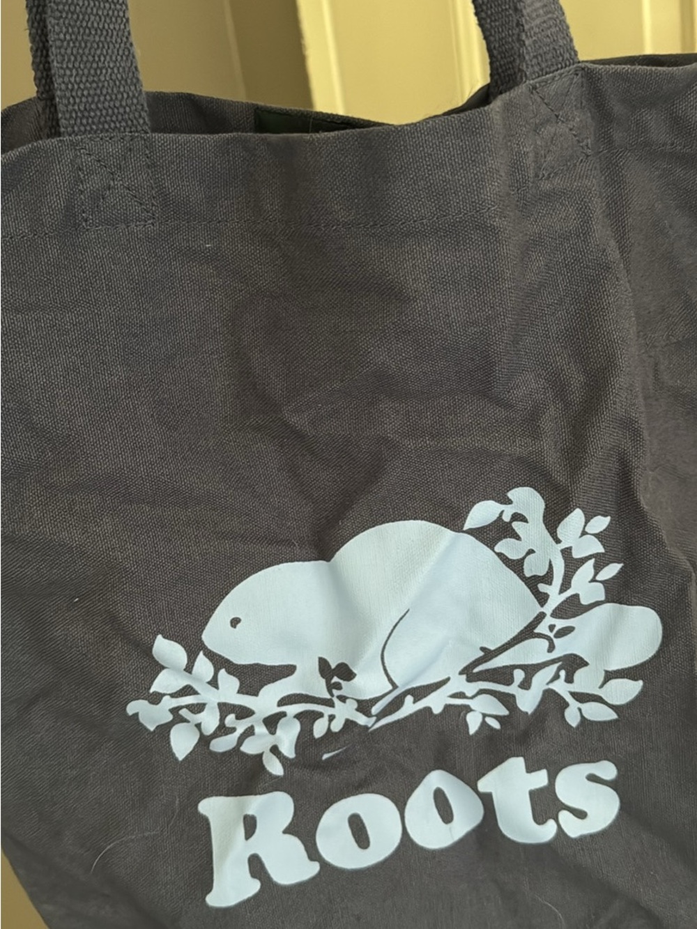 Roots Small Tote Bag in purple with Light Blue Logo